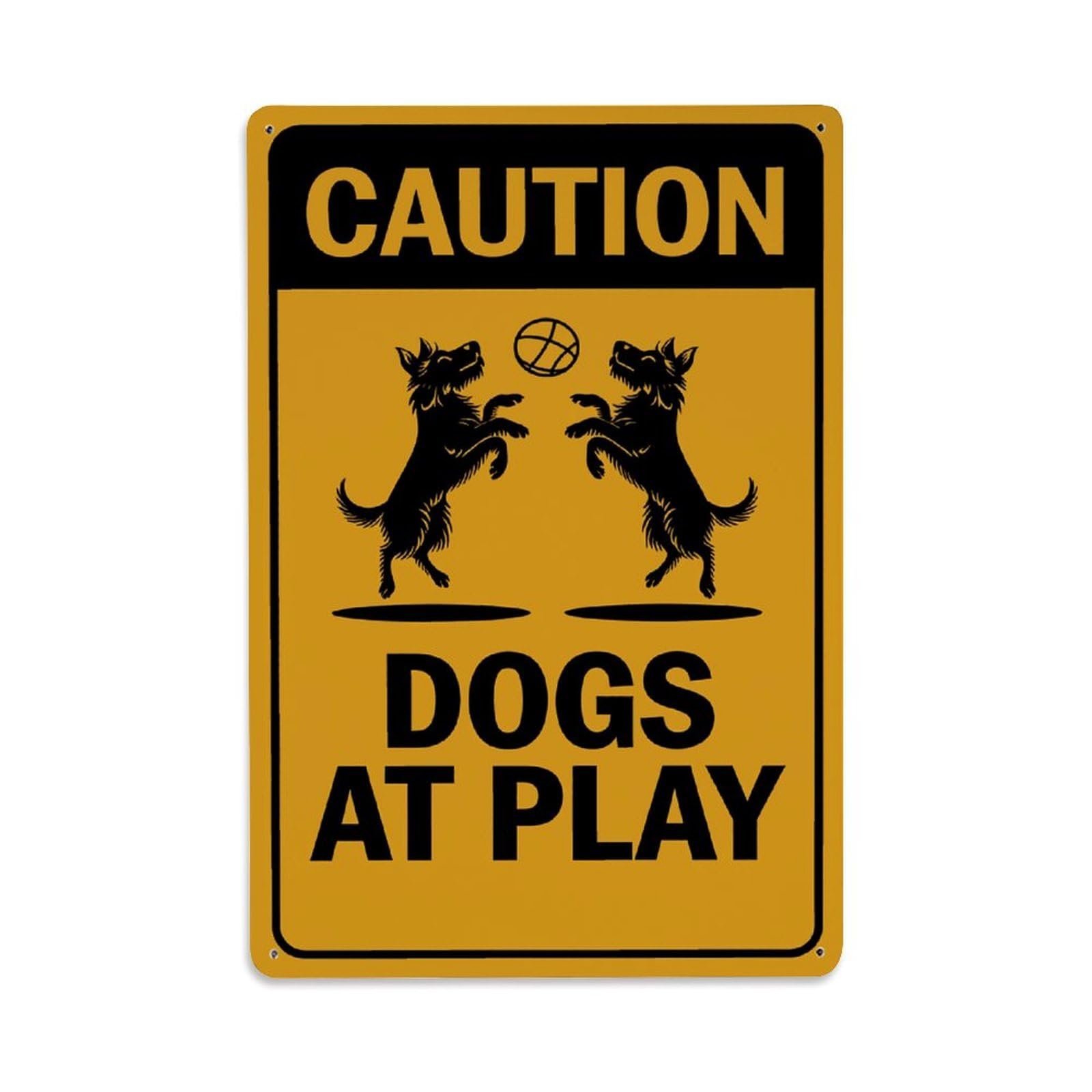 Enderetf Vintage Caution Dogs At Play Sign Tin Sign Metal Poster, Home Bar Garage Man Cave Cafe Indoor & Outdoor Wall Decoration 8X12inches