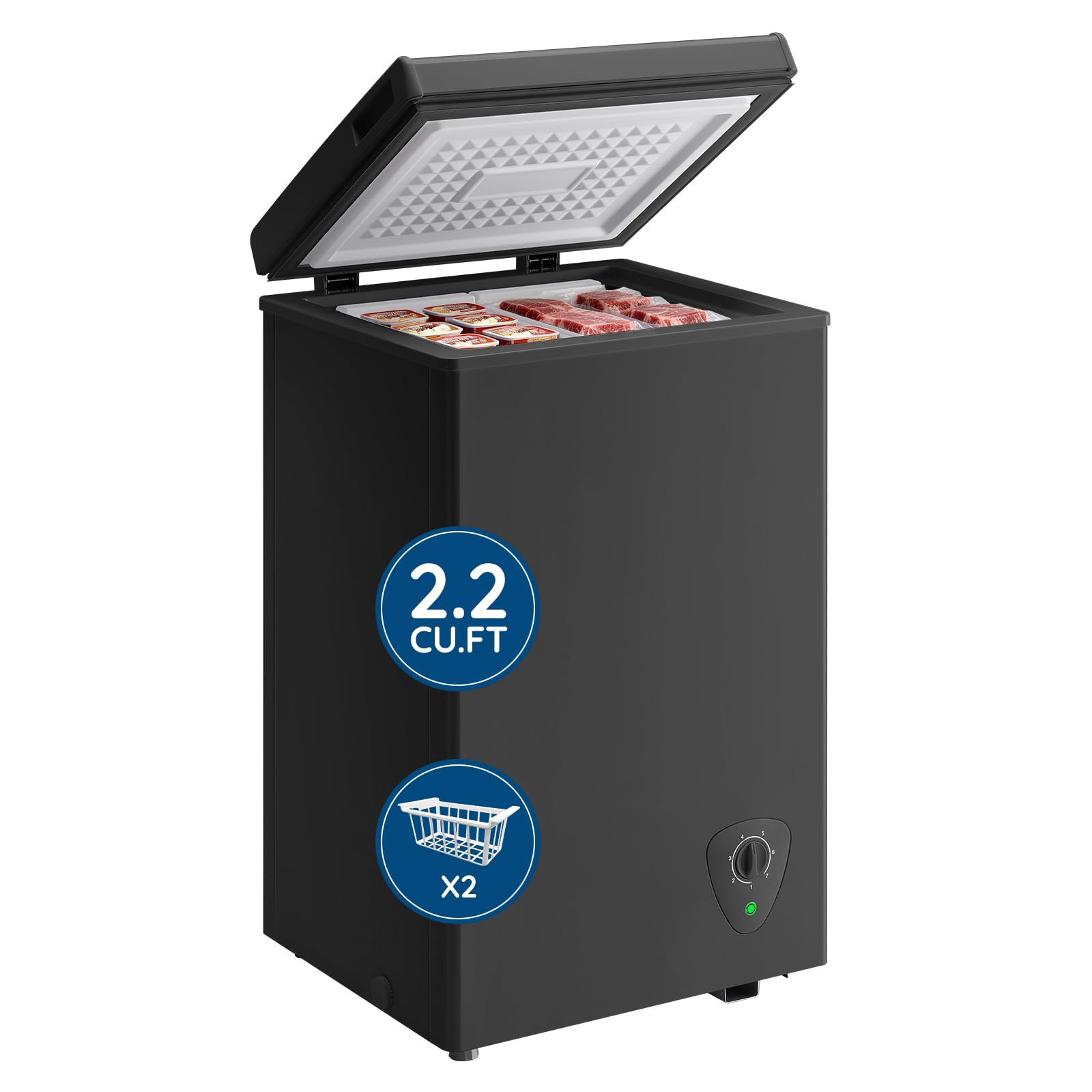 Tacool 2.2 Cu.Ft Mini Chest Freezer, Compact Deep Freezer With 7 Adjustable Thermostat, Top Open Door & Removable Basket, Single Door Freezer For Home, Garage And Apartment Black on Fridge.com - View 1
