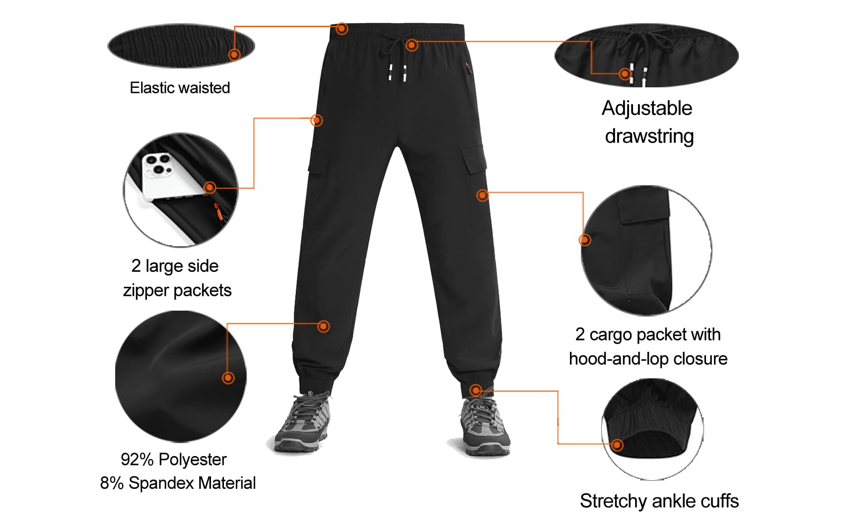 Pantalones deportivos cargo para niños, para exteriores, jóvenes, de secado rápido, pantalones deportivos ligeros con bolsillos con cremallera