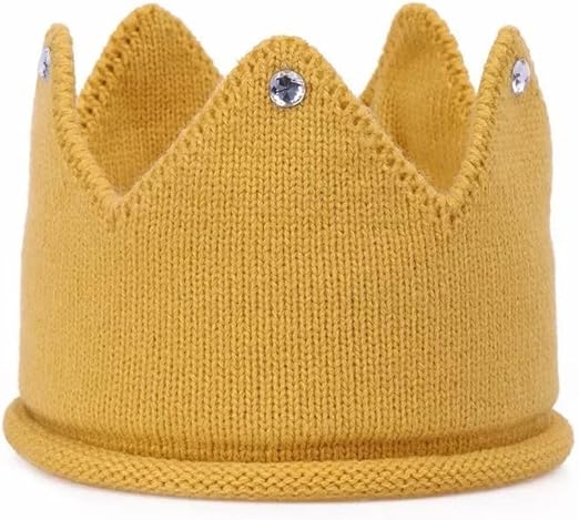 Amazon Co Jp 王冠 ベビー クラウン ニット ４種類の数字ワッペン付き 誕生日 記念写真 イエロー ベビー マタニティ