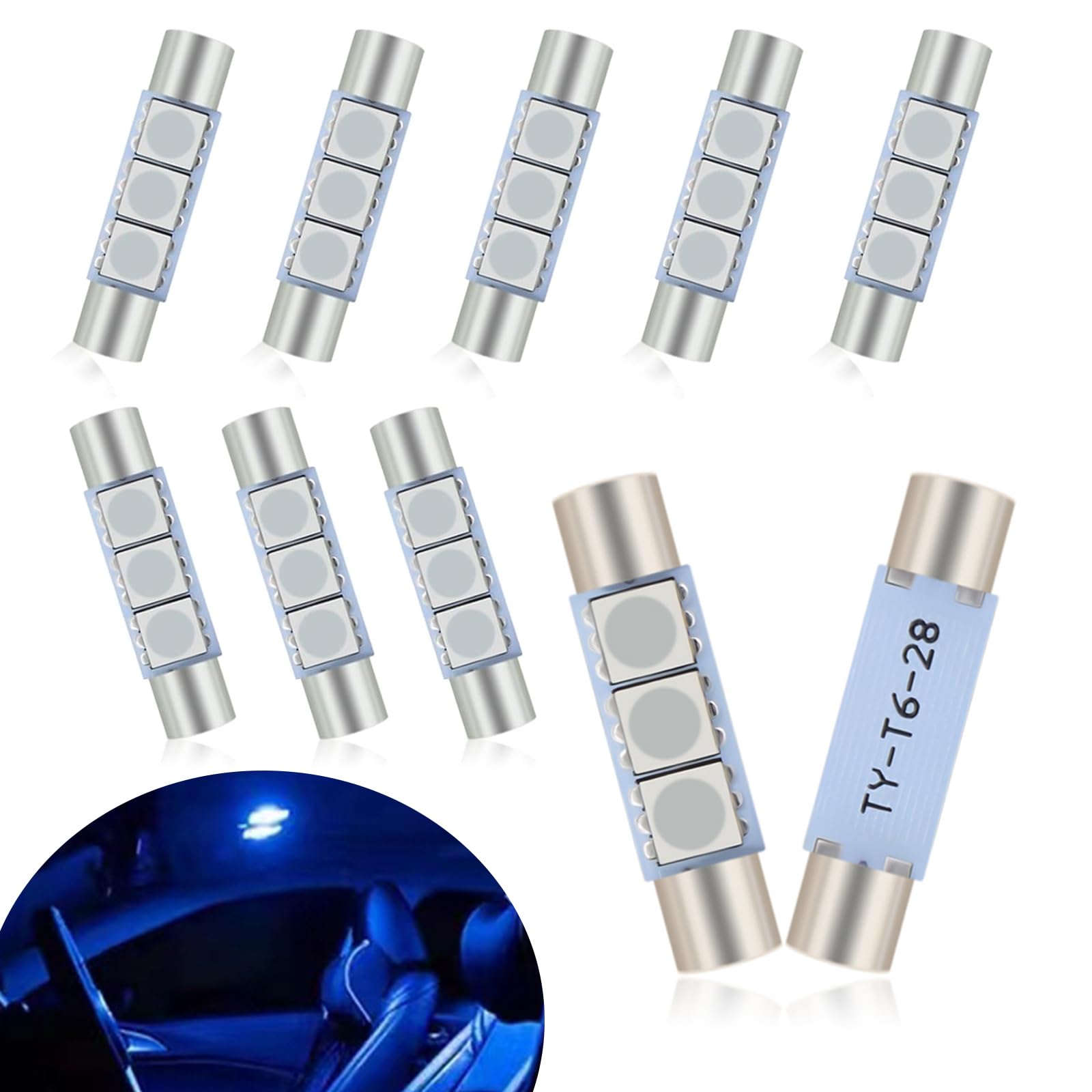 10 Pack 28MM LED Car Reading Light, Super Bright Waterproof Vehicle Makeup Light Replacements, Universal No Delay Automotive Roof Light for Truck SUV Car (Blue Light)