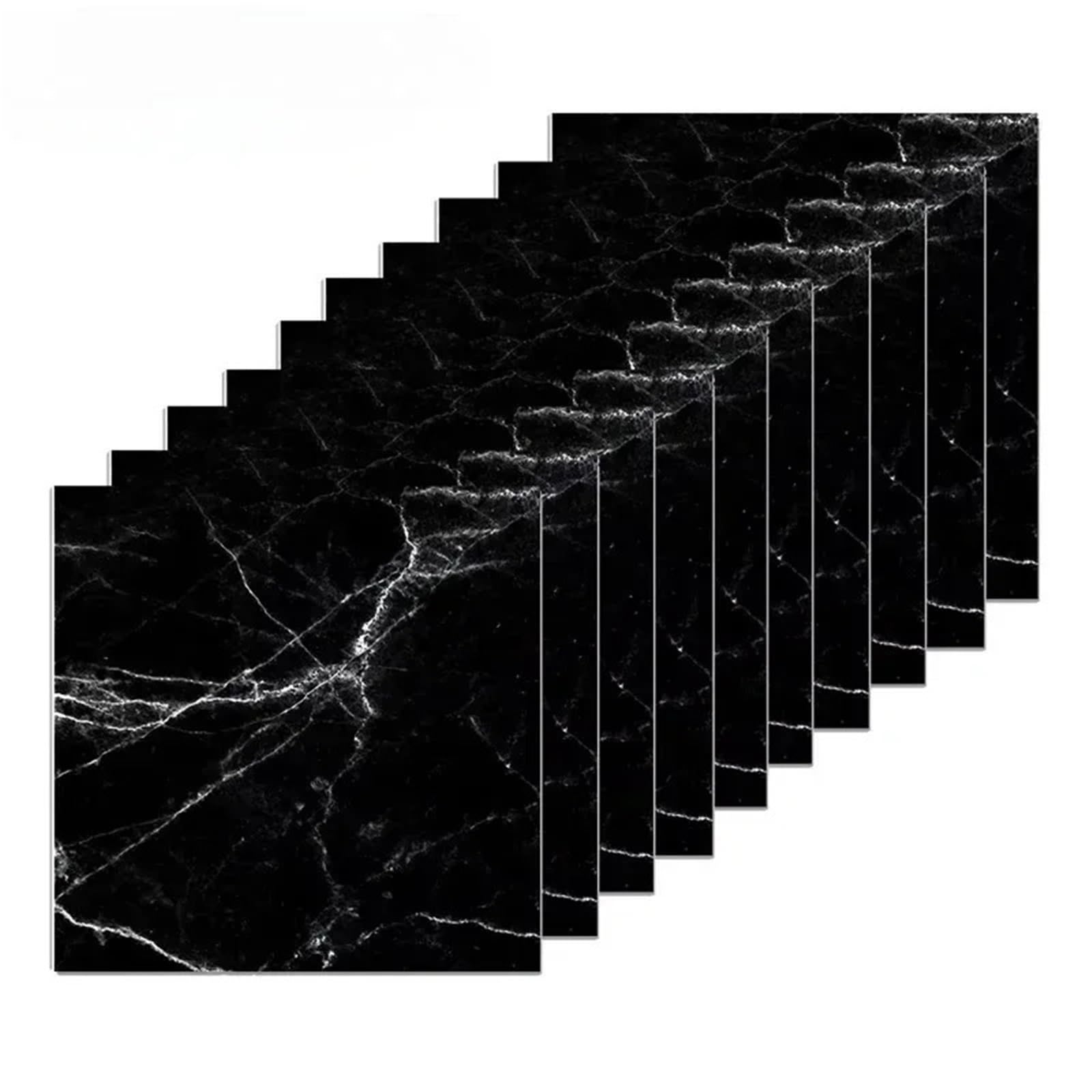 Suelo Vinilico Autoadhesivo 10-40 piezas de azulejos de cerámica 3D de imitación de mármol for renovación de pared, adhesivos decorativos impermeables autoadhesivos(Black,40PCS)