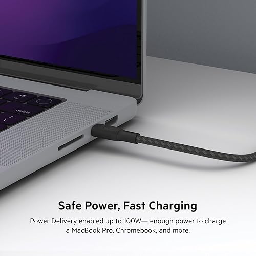 Miniatura 10 de Belkin BoostCharge - Cable de alimentación USB-C a USB-C (6.6 pies), cable de carga rápida con entrega de energía de 100 W, certificado USB-IF,