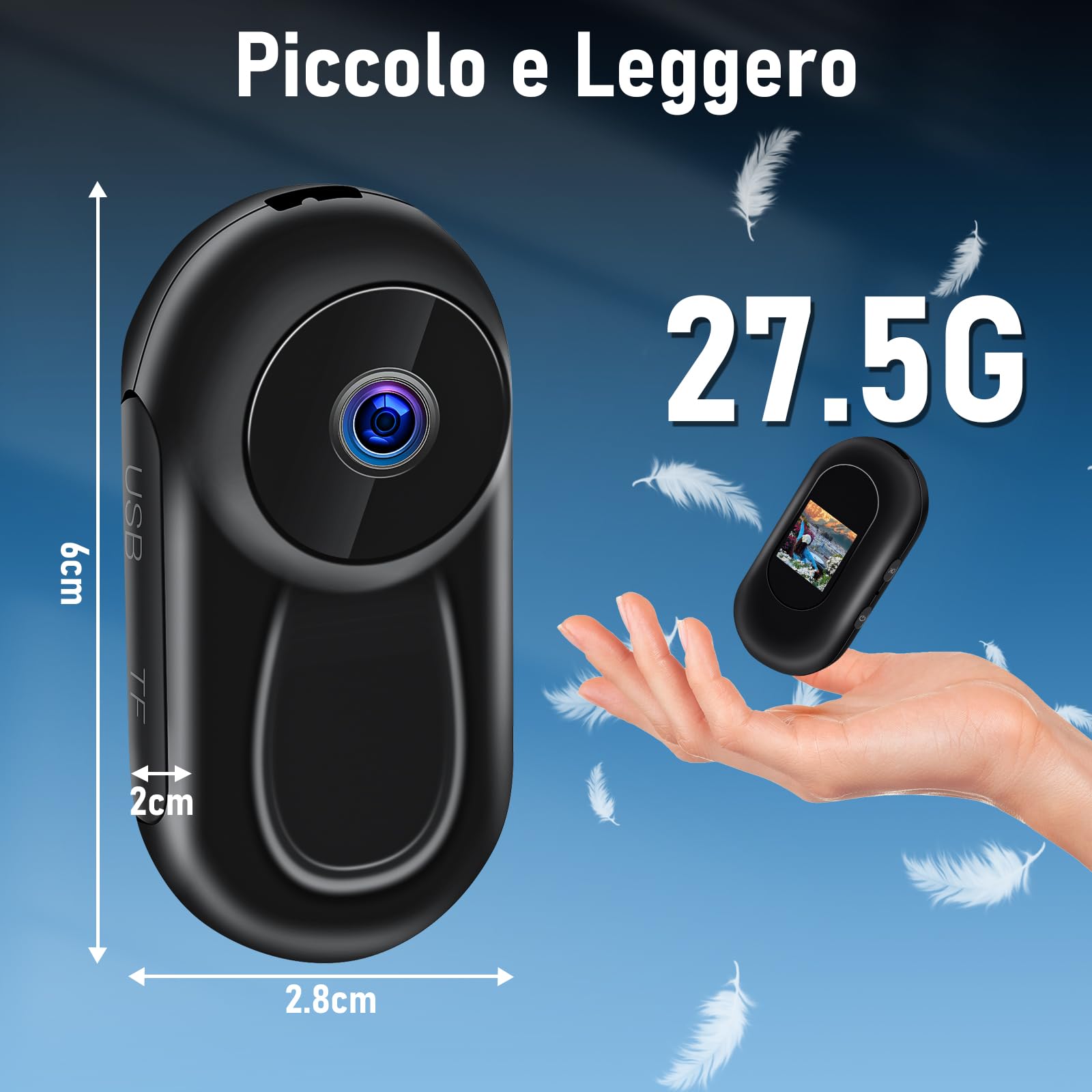 LXMIMI Mini Action Cam, Videocamera Sportiva HD 1080P - Nera | 120° Mini Action Cam con Display, Videocamera POV Portatile per Bicicletta, Casco da Moto, Escursionismo