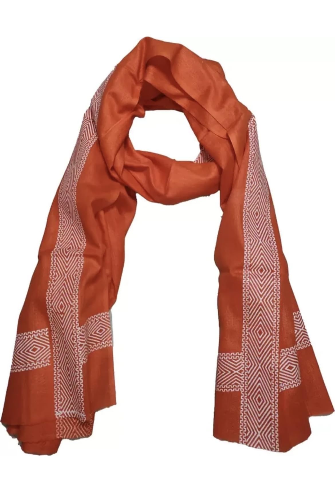 Men's Orange Stole with White Geometric Diamond Embroidery, Ethnic Scarf Wrap-picture-39