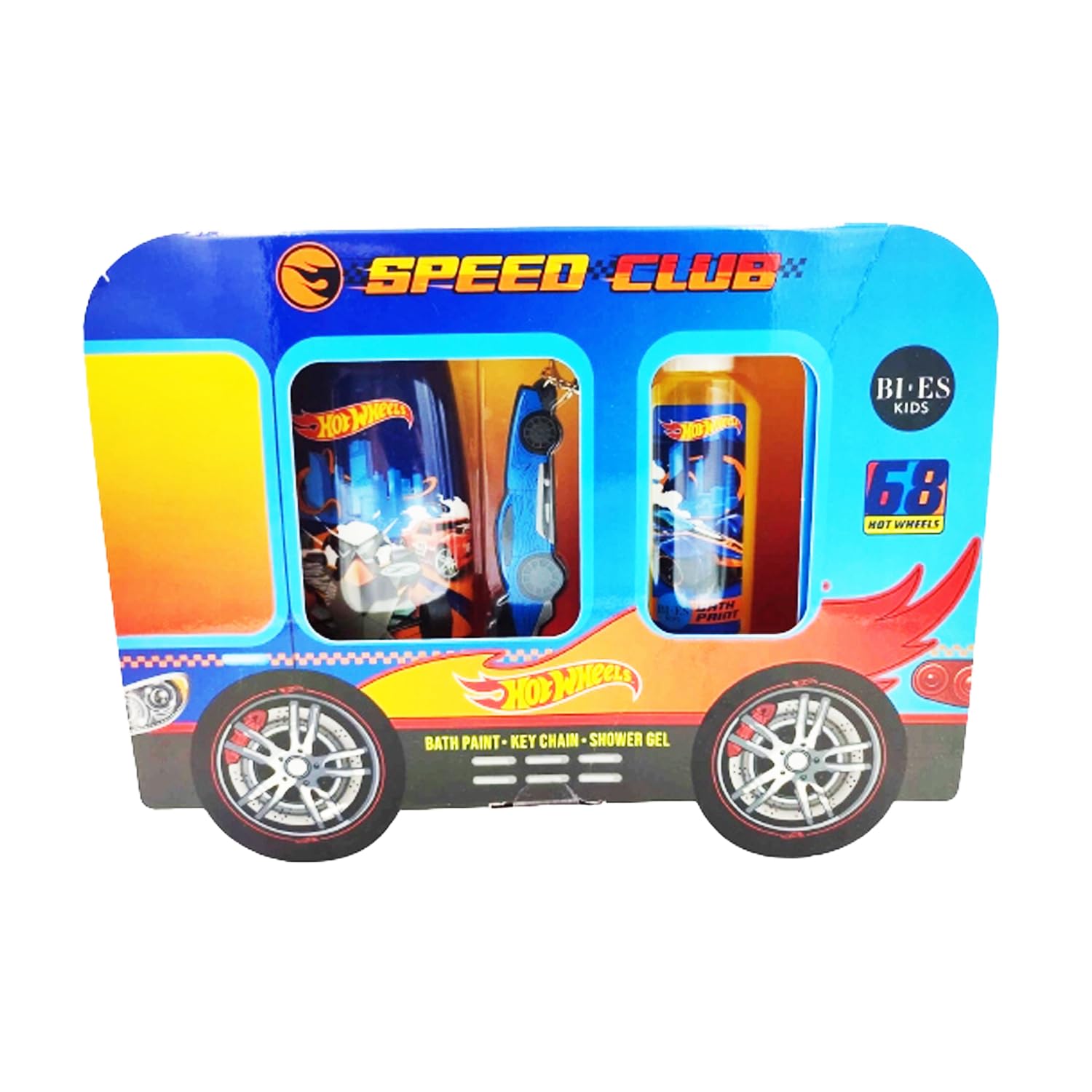 Hot Wheels Speed Club Bath Time Kids Gift Set - Refreshing 2 in 1 Shower Gel & Shampoo (250ml), Bright Bath Paint (60ml) & Cool Hot Wheels Key Chain for Kids -Paraben-Free & For Sensitive Skin, Age 3+