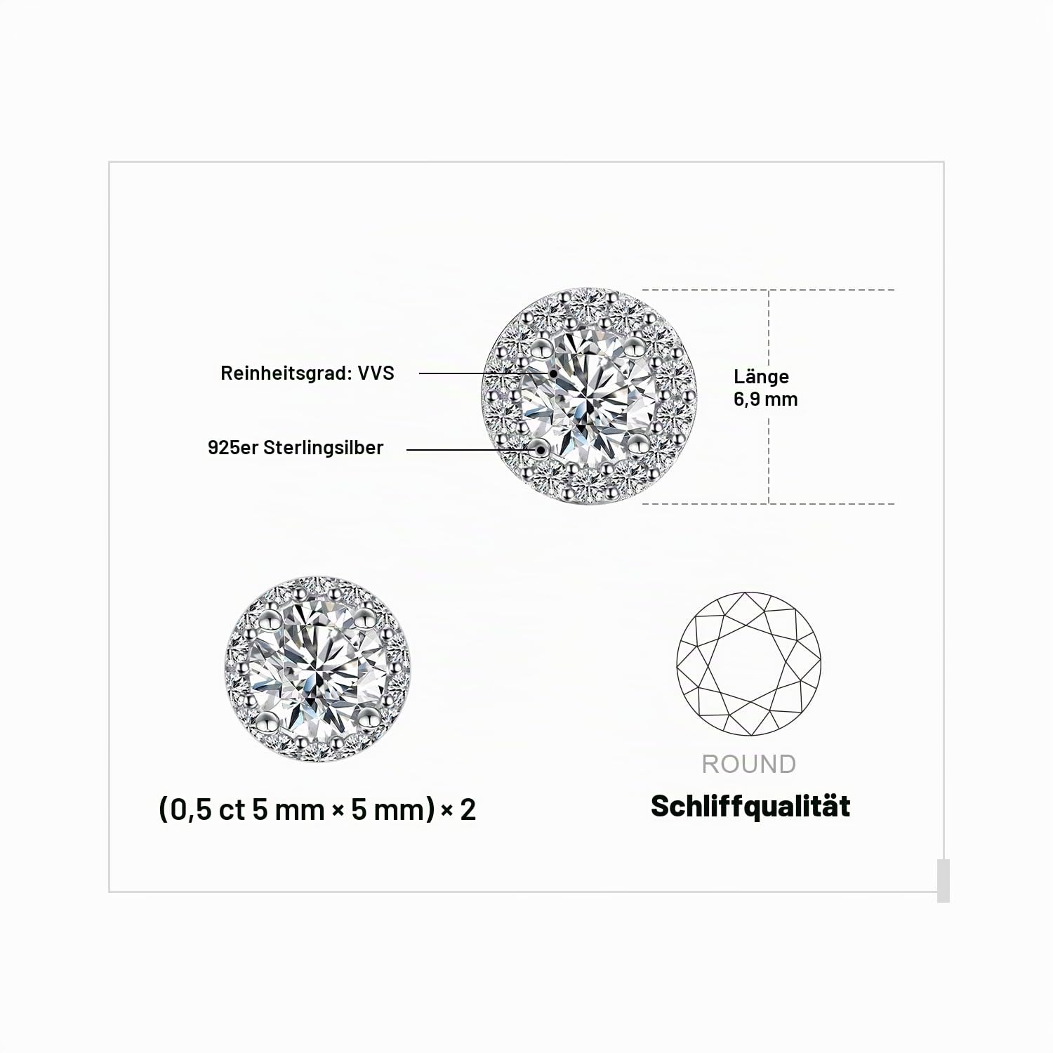 JewelryPalace Rund 1ct Moissanite Halo Ohrstecker Silber 925, Braut Schmuck Set, Ohrringe Silber Mädchen Edelstein, Ohrstecker Silber Silber Klein mit Stein Geschenk für Frauen Rosegold Gold
