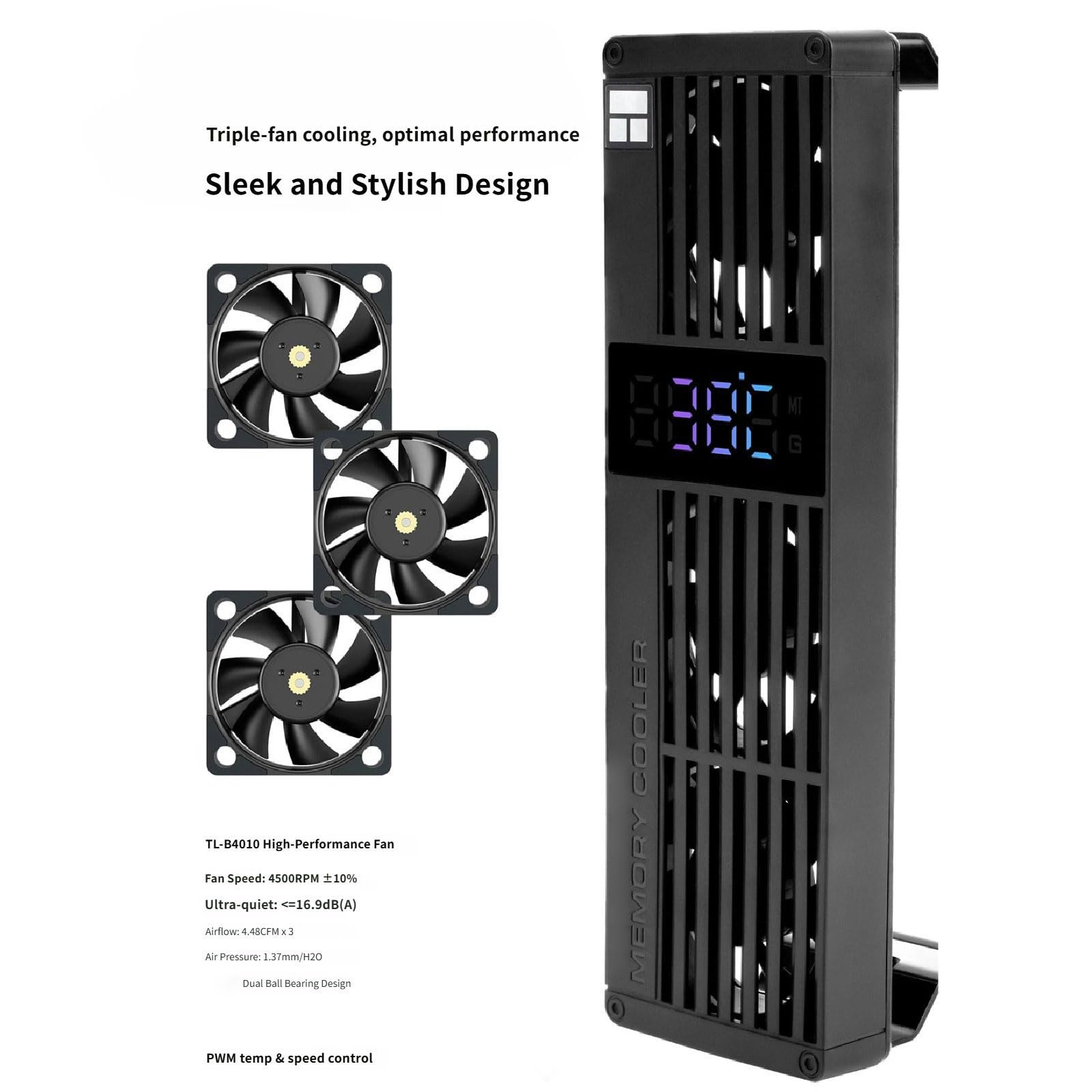 MC - 3 dispositivi di raffreddamento di memoria digitali con display della temperatura ARGB a 3 ventole per DDR DDR2 DDR3 DDR4 DDR5 RAM RGBs Memory Temperature Monitor
