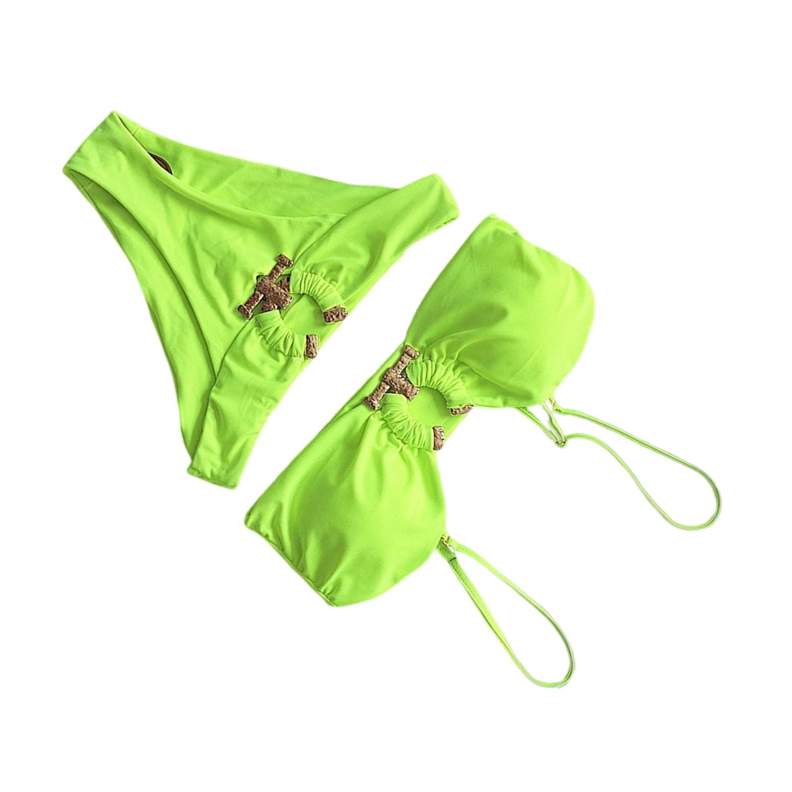 Women Bikini Set Swimwear Two Piece Bathing Suit Summer for Party Travel L Green-image-14