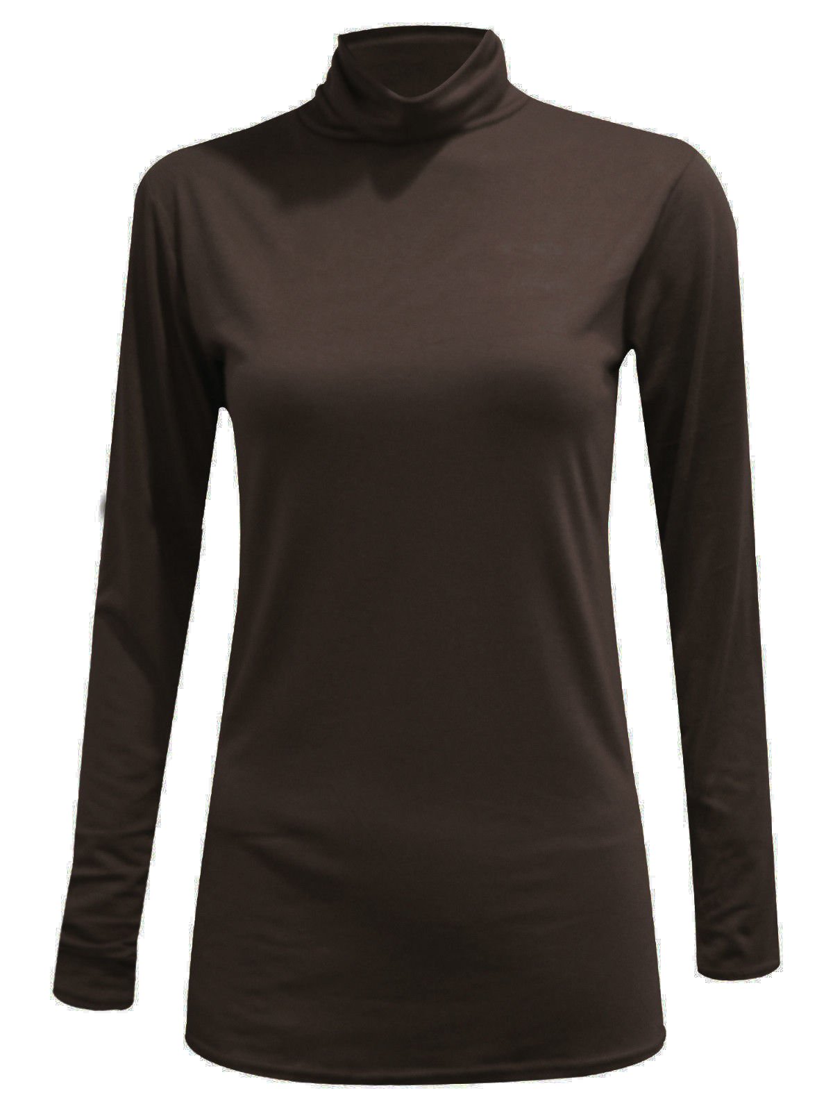ER Direct Women Long Sleeve Plain Turtle Polo Neck Ladies Stretch Plus Size Top T Shirt (UK XXXL, Brown)