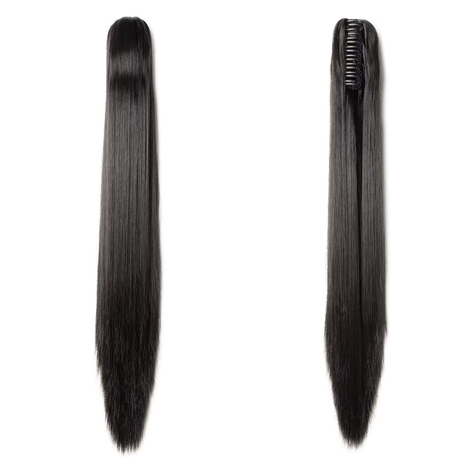 TESS Claw Clip in Ponytail Hair Extensions, 21 Inch Straight, Natural Black, Clip-In - Image 2