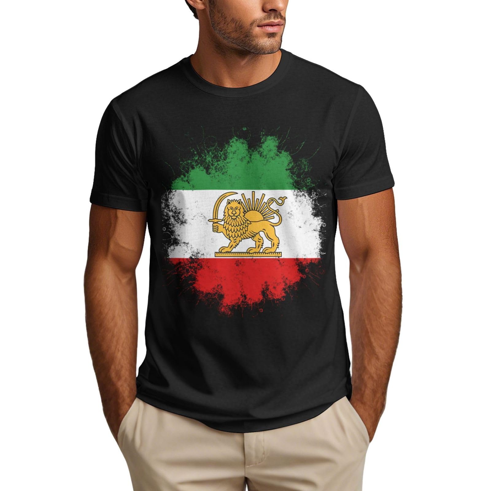 Free Iran Shirt Shir O Khorshid Lion and Sun Iran Persia Men's T-Shirt