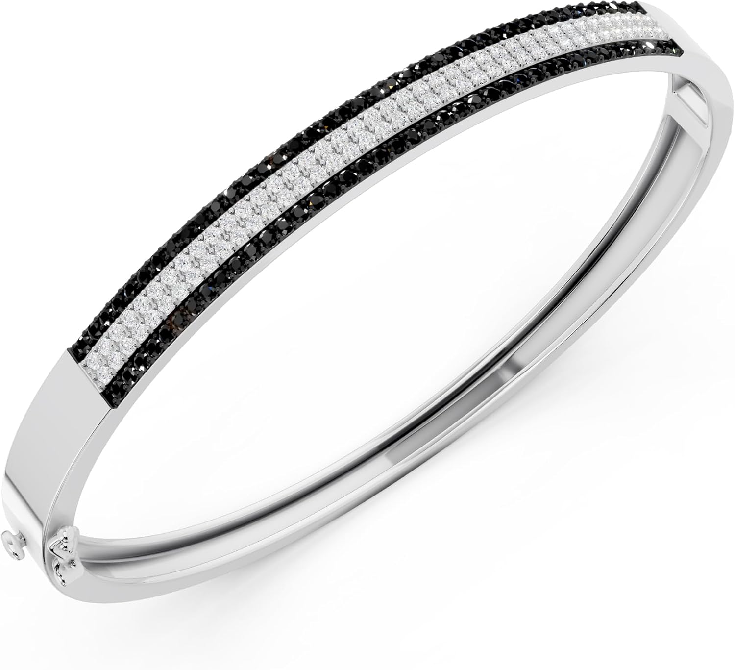 Dazzlingrock Collection 1.33 Ctw Round Black & White Natural Diamond 4 Row Bangle Bracelet for Women in 925 Sterling Silver