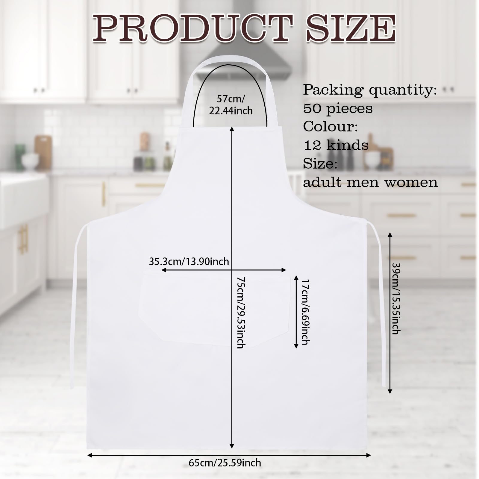 Bonuci Delantal liso unisex con 2 bolsillos para cocinar, para mujeres adultas, chef, cocina, Blanco, talla única