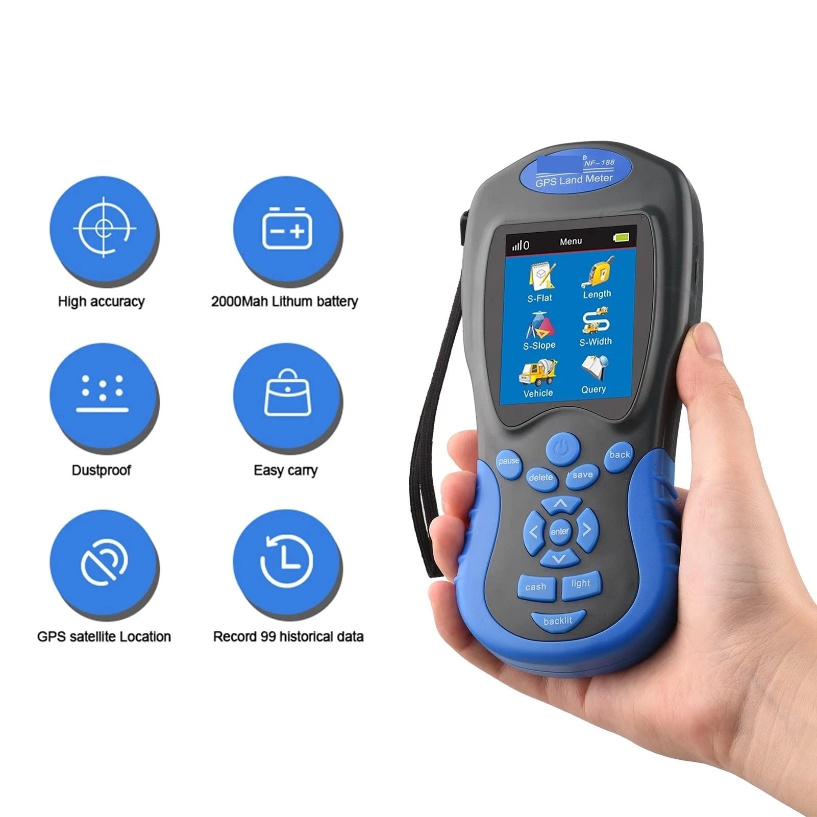 Ręczny miernik terenu GPS NF-188 GPS Land Meter ręczny cyfrowy LCD urządzenie do pomiaru długości obszaru uprawnego, zewnętrzne narzędzie pomiarowe do geodezji grenlandii Narzędzie pomiarowe do pomiar