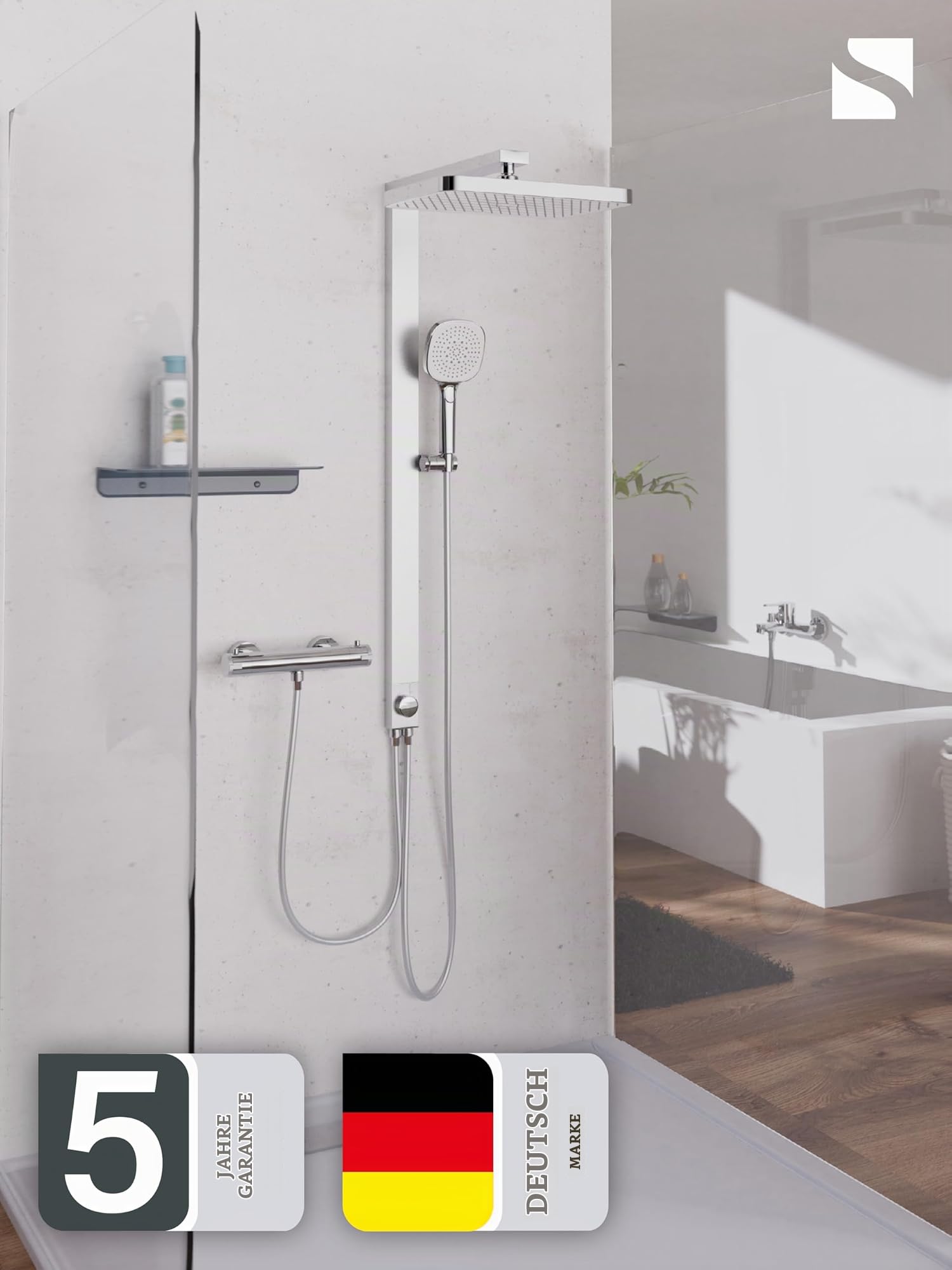 SCHÜTTE LA PALMA Duschsystem mit Regendusche und Duschsäule, 36x24 cm Edelstahl Duschkopf, Duschset ohne Duscharmatur, Duschstange mit Hand- und Kopfbrause, Chrom