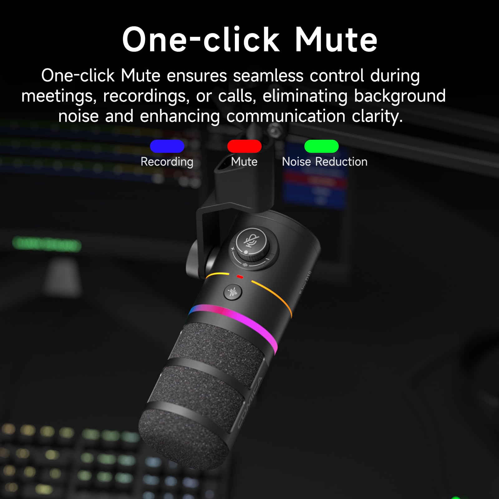 COMICA EJoy D10(A) Dynamisches Gaming Mikrofon mit Arm (Schwarz) | XLR/USB-C Dual Output, Calmix Noise Cancellation, RGB Beleuchtung & Mikrofonarm für Podcast Streaming Studio, für MAC PS4 PS5