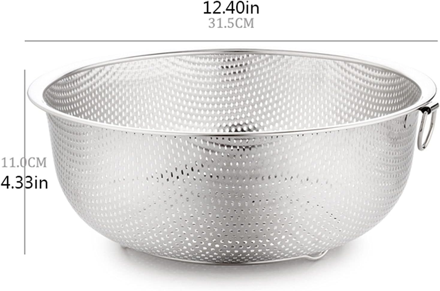 Draining rack Drain Basket Stainless Steel Colander Kitchen Strainer Washing Bowl Vegetable Fruit Drainer Sieve with Hang Ring Fine 2mm Hole Sink Strainer Basket(Diameter 31.5cm)