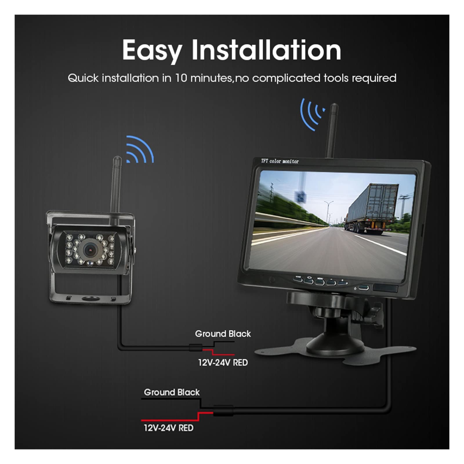 7 "bezprzewodowy Monitor Samochodowy 1920 * 1080P TFT Backup Widok Z Tyłu Kamera Cofania System Parkowania Tylna Auto DVD Dla Autobusu Miejskiego Stabilna Transmisja SygnałU(With 2 Rear Cameras)