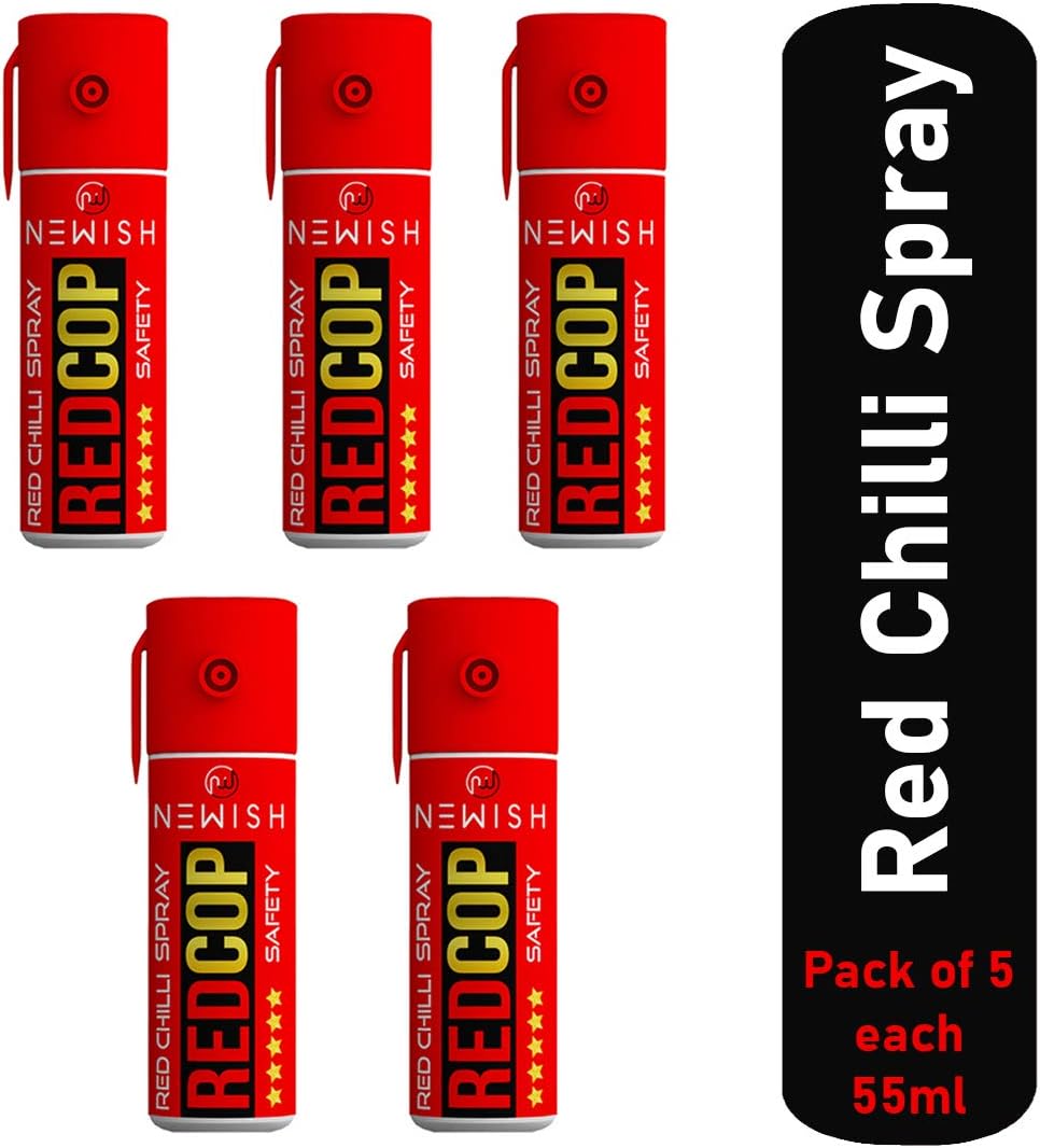 Newish Red Chilli Self Defence Spray for Women & Men - 55 ML (Pack of 5) | Powerful Long Range 15 ft Safety Spray for Night Travel, Commuting & Outdoor Use | Pocket-Sized, Quick-Action, Legal