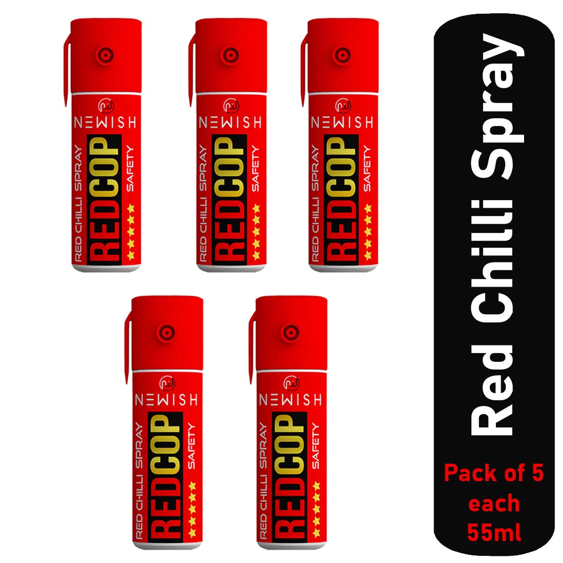 Newish Red Chilli Self Defence Spray for Women & Men - 55 ML (Pack of 5) | Powerful Long Range 15 ft Safety Spray for Night Travel, Commuting & Outdoor Use | Pocket-Sized, Quick-Action, Legal