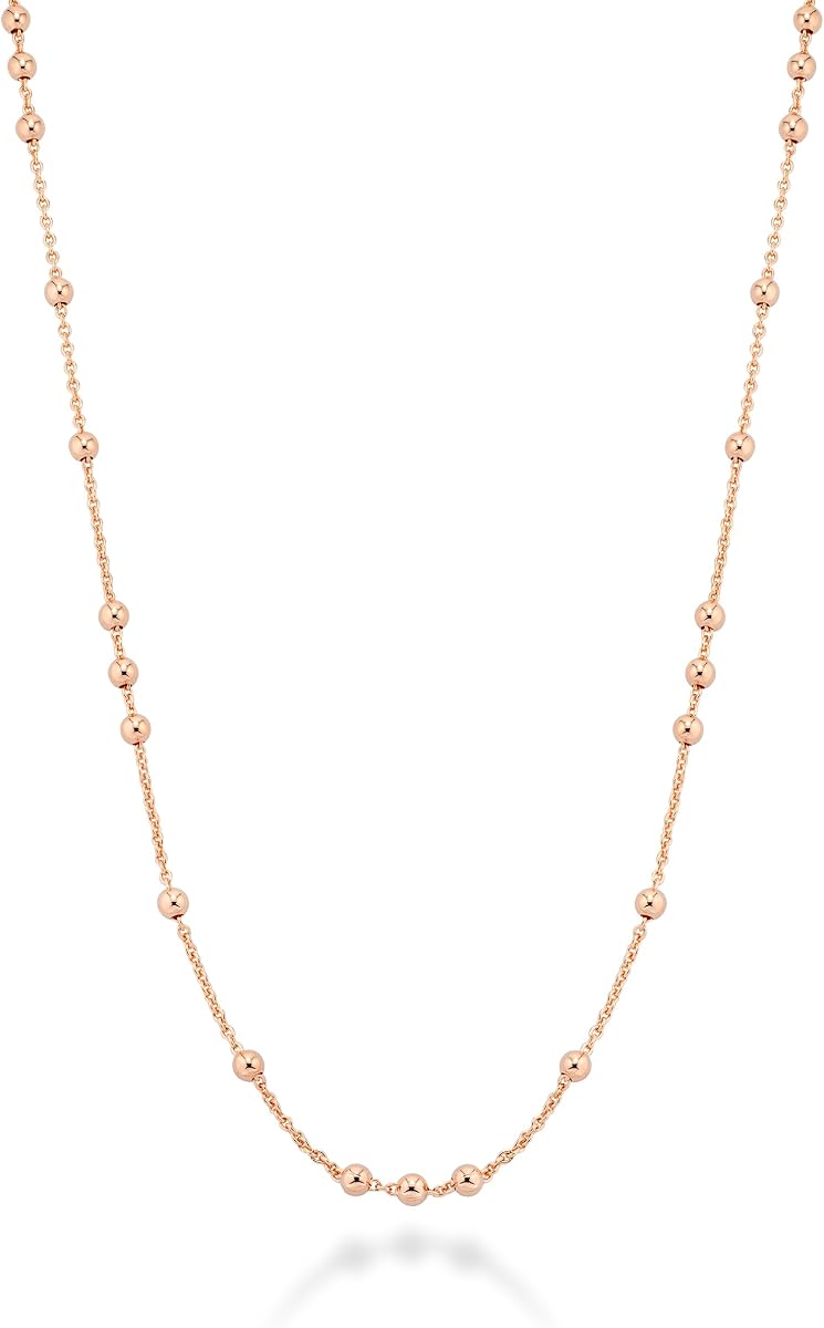 Miabella Italian 18K Yellow or Rose Gold Plated Beaded Ball Rosary Long Wrap Layering Station Chain Necklace for Women, 60"