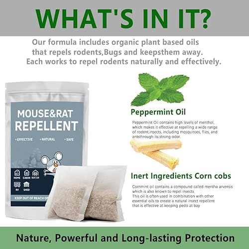 Miniatura 4 de Paquete de 10 bolsas repelentes de ratones, repelente de ratones de ratas en interiores, disuasorio de ratones al aire libre, control de plagas,