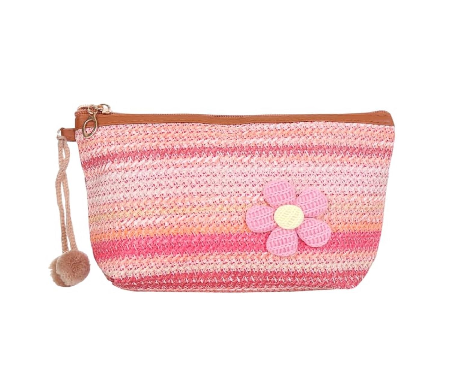 Jute Cosmetic Pouch Small | Zip Makeup & Accessories Bag with Floral Design | Single Compartment for Women Color-Pink-image-35