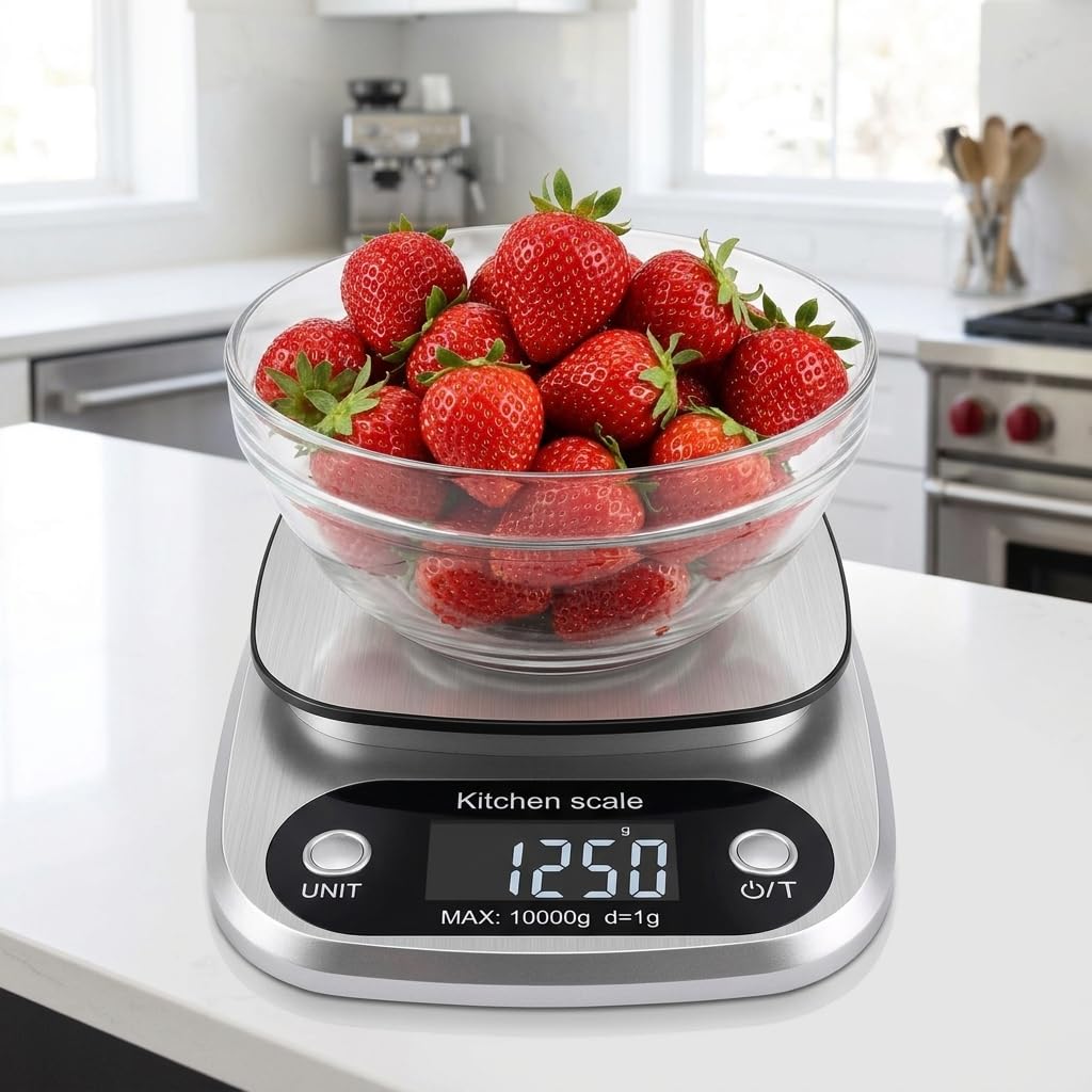Food Kitchen Scale Digital Weight Grams and Oz,Professional Digital Kitchen Food Scales 10kg/1g for Weight Loss Dieting Baking Cooking,Stainless Steel Weighing Platform,LCD Display