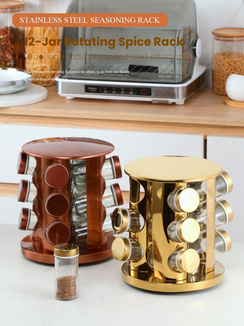Organizador giratorio para especias de 12 tarros, acero inoxidable y sin plomo, almacenamiento eficiente en la encimera para una cocina ordenada, torre de especias negra para un fácil acceso