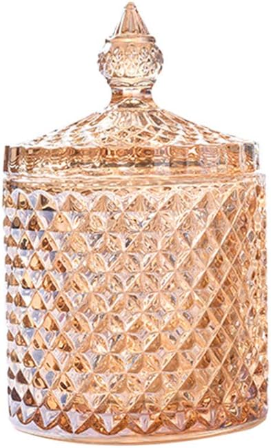 Home Basic Food Storage Organization Set-Crystal Diamond Faceted Jar with Crystal Lid,Suitable as A Candy Dish,Cookie Tin,Biscuit Barrel,Decorative Candy Jar (Amber, 12 oz)