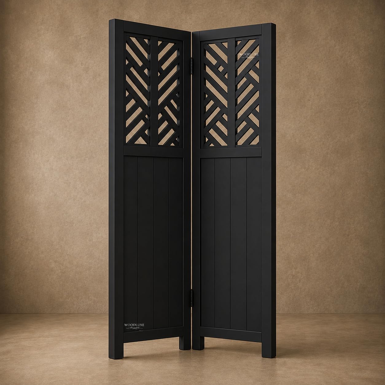 Wooden Room Divider | Folding Partition Screen | Laser Cut Design | Solid Wood Frame & MDF Panels | 71" Tall | 2, 3 & 4 Panel, 2 Panel Black-image-26