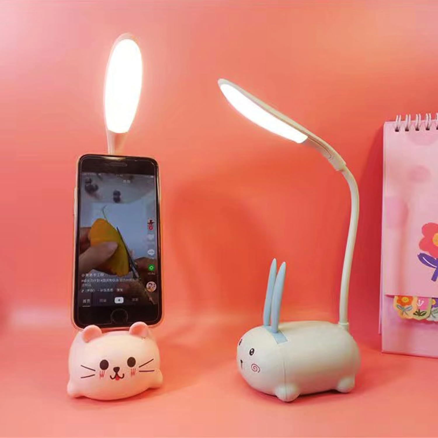 Lampada Da Scrivania A LED A Forma Di Gatto - Ricaricabile USB, Collo Regolabile, Con Supporto Per Cellulare, Regalo Per Bambini - copertina