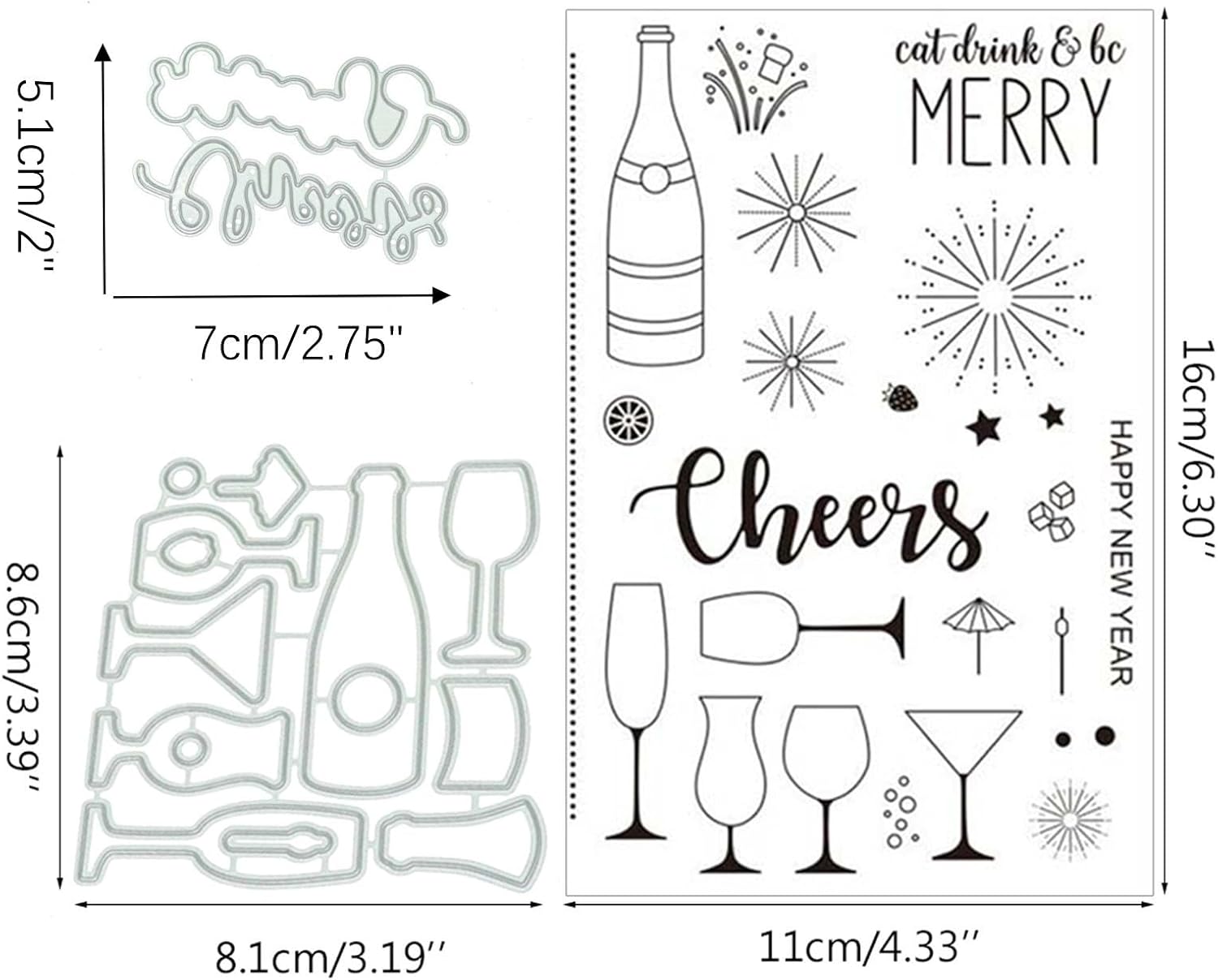Wine Glass Silicone Clear Stamp and Die Sets for Card Making, DIY Embossing Photo Album Decorative Craft