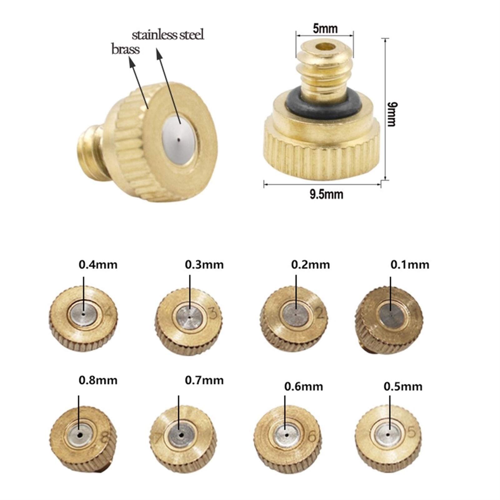 20er-Pack Messing-Düsen für Kühlsysteme im Freien, Niederdruck-Düsen mit 3/8-Zoll-Slip-Lock-T-Stücken, Zerstäubungs-Düsen für Sprühnebel für Garten, Befeuchtung, Staubkontrolle