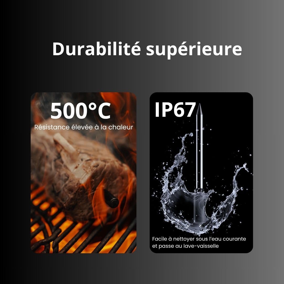Orka Meat It 3 | Thermomètre à Viande Intelligent Sans Fil - Bluetooth - 3 Capteurs de Température - Pour Barbecue, Four, Gril, Sous Vide, Fumoir (Jusqu'à 100 m de Portée)