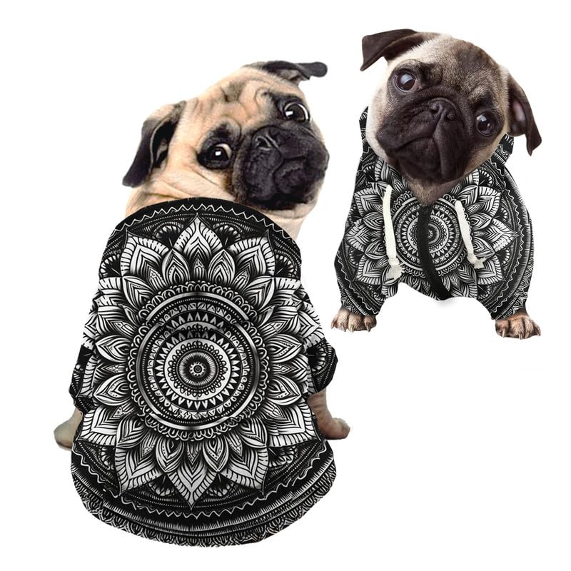 Kuiaobaty Drawing Lotus Flower Puppy Dog Hoodie Doggy Shirt Clothes Outfits, Black Dog Sweaters Breathable Outdoor Jumper for Pets — image 1