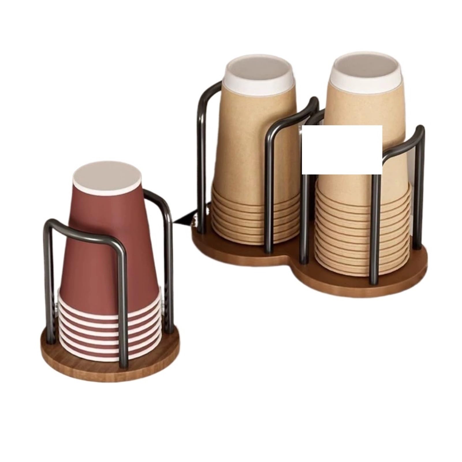 ITRHJTGP Cup Organiser Coffee Cup Dispenser Rack with Wood Base and Lid Organizer for Countertop - Perfect for Paper Cups, and for Countertop(Double Cups-Black)