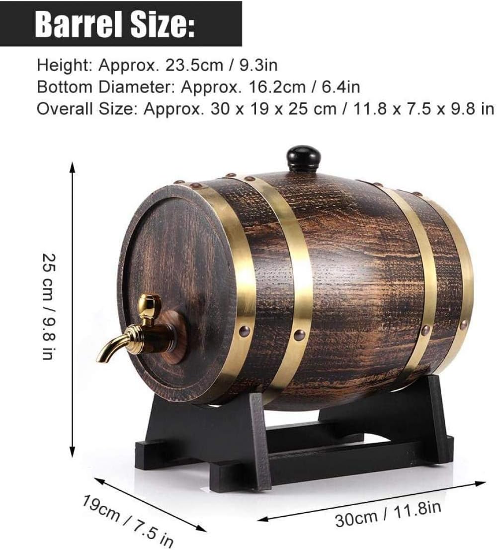 1.5L Oak Aging Barrel, Beer Barrel,Home Retro Style Oak Wood Red Wine Brandy Whisky Barrel Keg Bucket Container Wine Making Barrel with Faucet