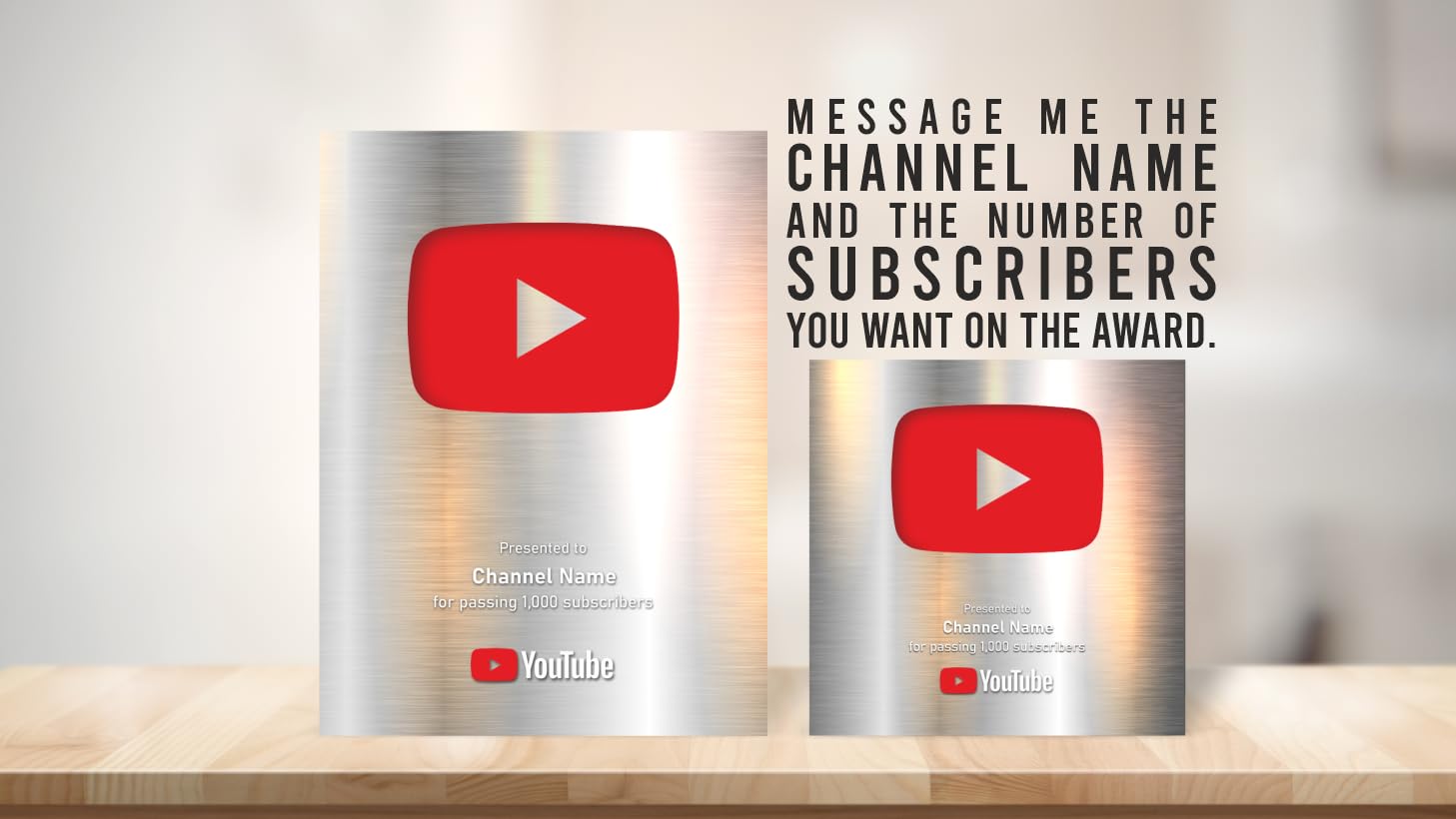 Personalizzato YouTube Play Button Display Placca Acrilica, la Tua Personalizzazione sul Tuo Creator Award, Grande idea Social Media Sign. Argento Play (10 x 15 cm, Nero