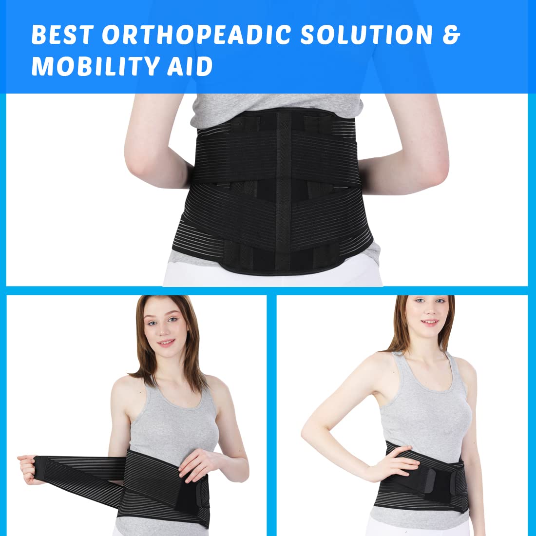 JSB BS55 Lumbar Support Belt Contoured LS Belt for Back Pain Relief Support with Double Lock for Women and Men (L, Black) 3