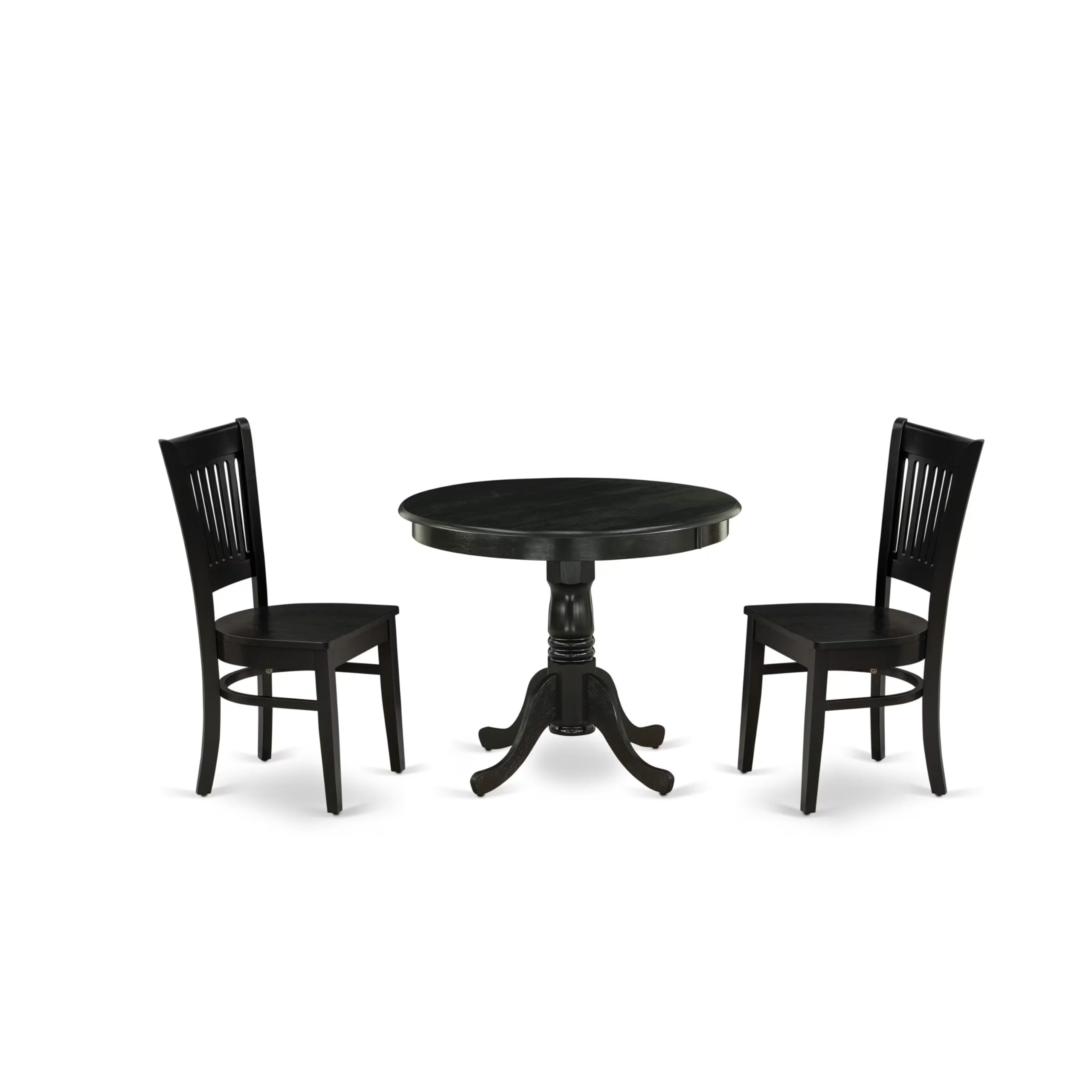 ANVA3-BLK-W 3 Piece Kitchen Table Set for Small Spaces Contains a Round Dining Room Table with Pedestal and 2 Dining Chairs, 36x36 Inch, Black