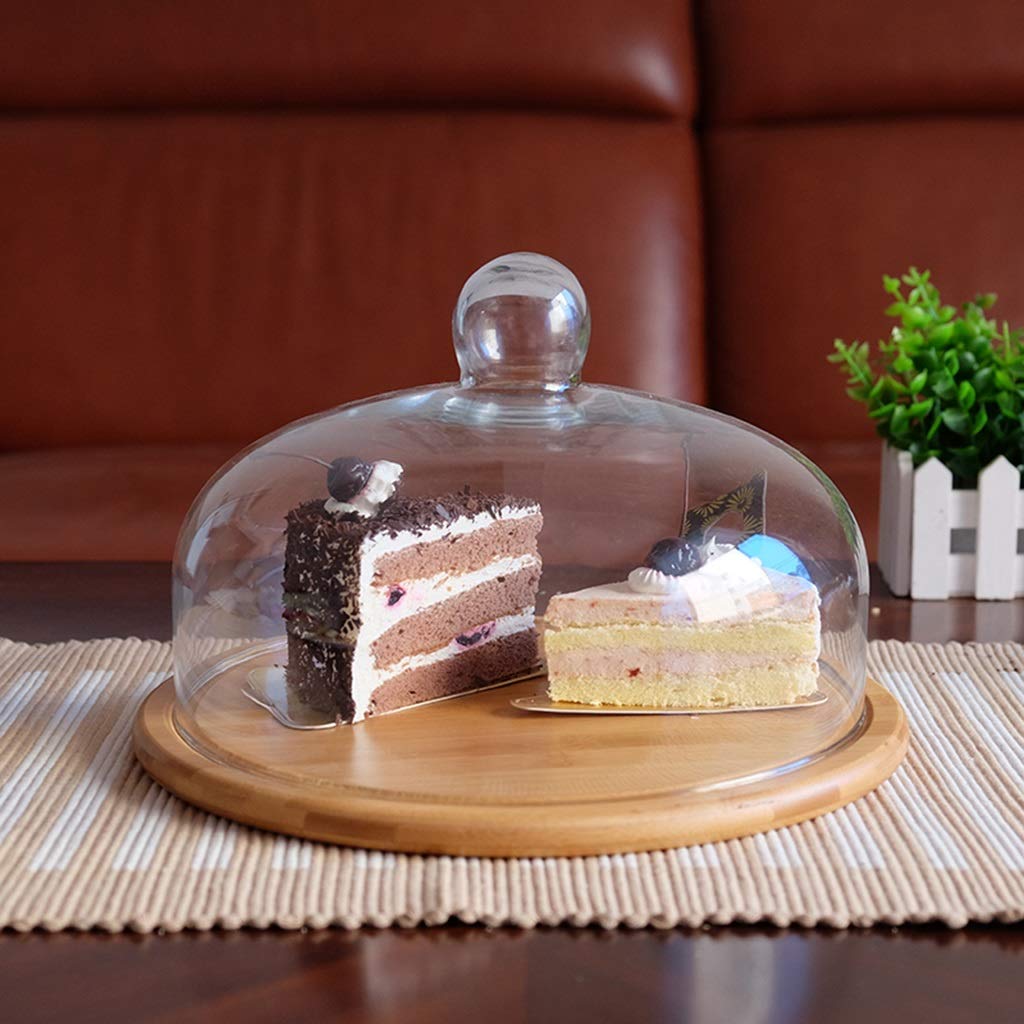 Copertura per Alimenti, Campana Coperchio Microonde,Cupola per Torta in Vetro, Vassoio per Pasticceria in Legno Coperchio per la conservazione degli Alimenti sigillato per Dessert Display a