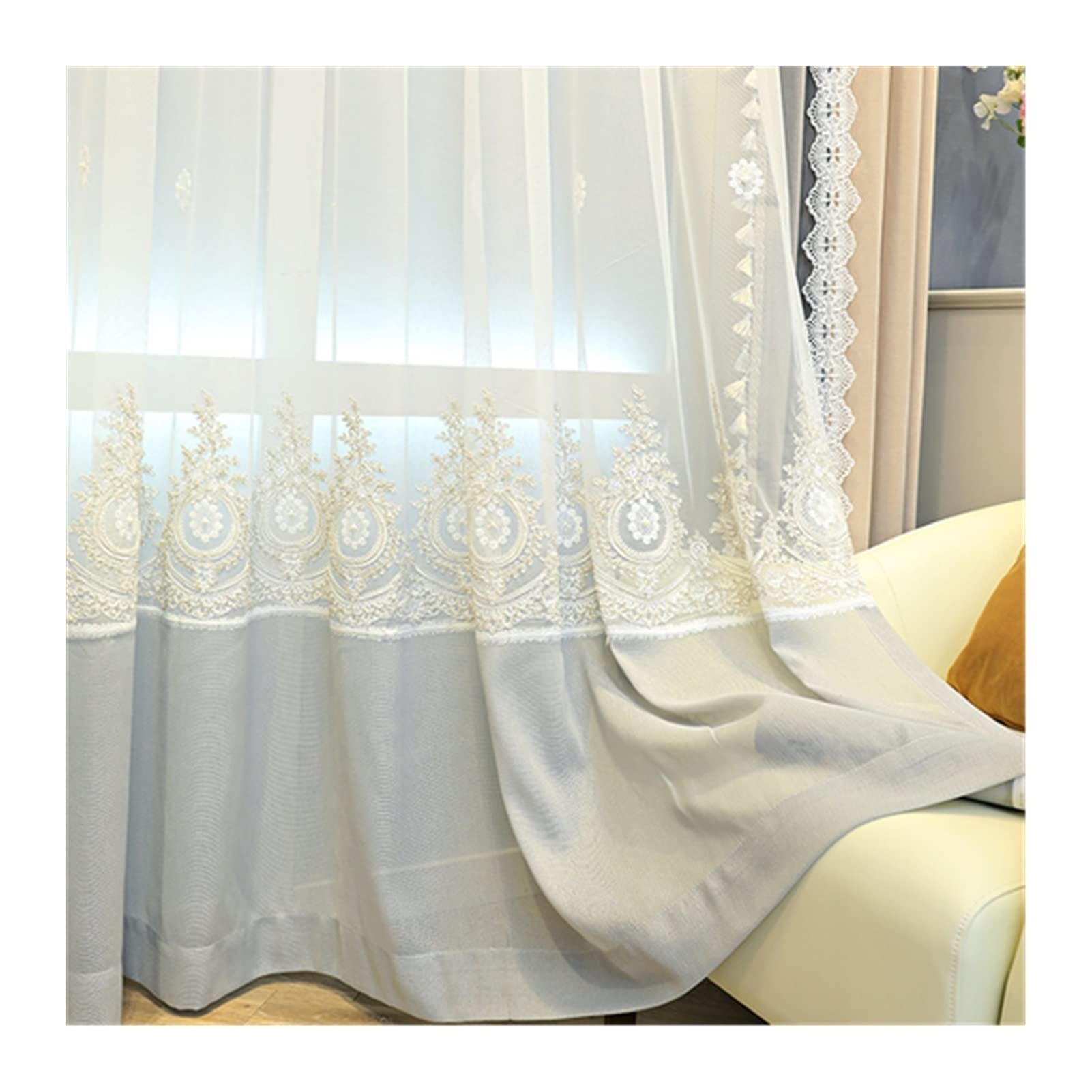 Rideaux et Draperies Nouveau léger luxe en dentelle française coutures en velours et rideaux de panne de courant for chambre et salon Rideau Occultant ( Color : Tulle , Size : W200cmxH250cm 1PC )