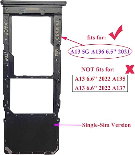 Miniatura 2 de Ubrokeifixit Galaxy A13 5G A136 - Bandeja para tarjeta SIM individual de repuesto para Samsung Galaxy A13 5G SM-A136U A136U1 A136W 2021 6.5