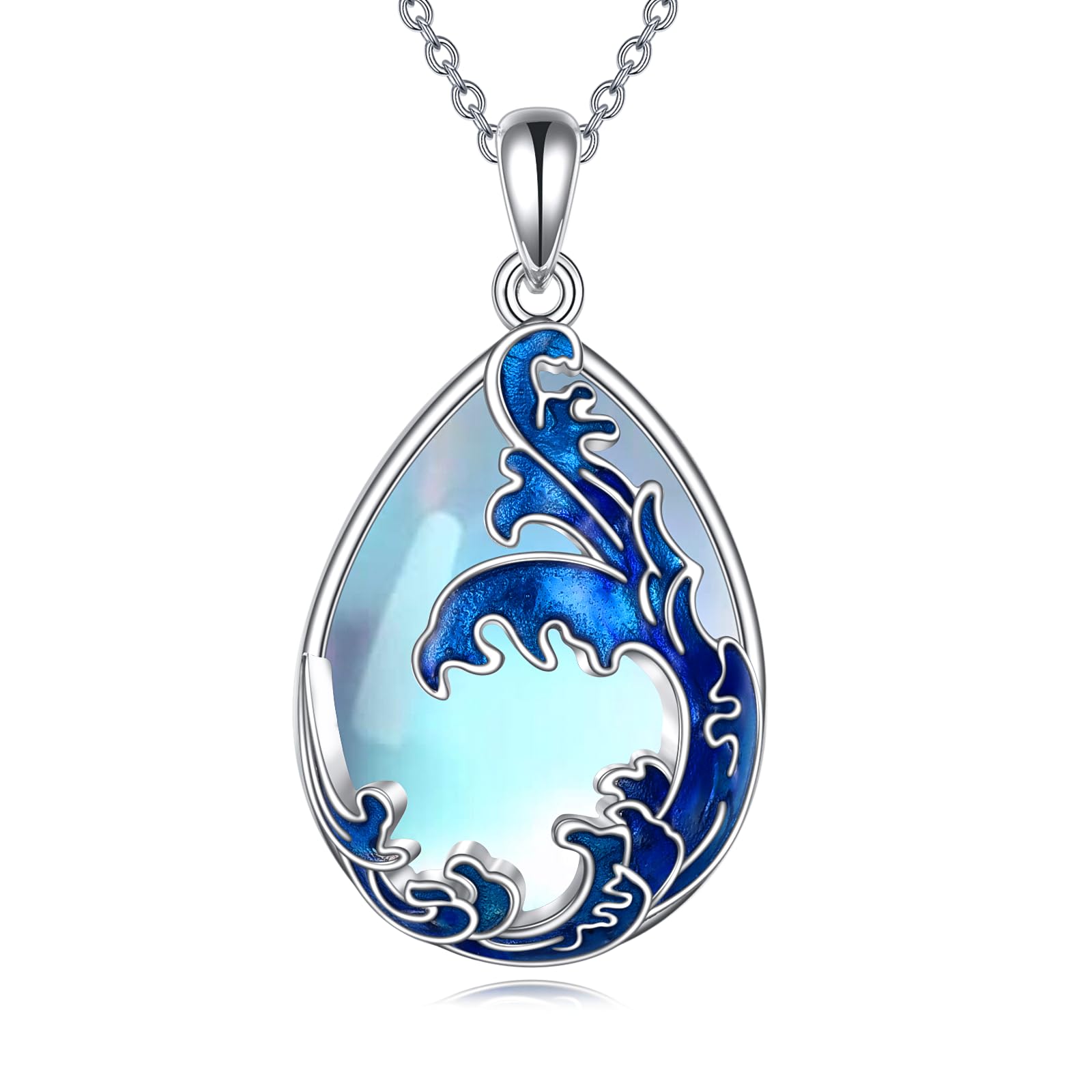 AINFQY Moonstone Tree of Life Necklace S925 Sterling Sliver Cat/Wolf/Owl/Fox/Newt/Hummingbird/Angel Moonstone Pendant Necklace Jewelry for Women Girls