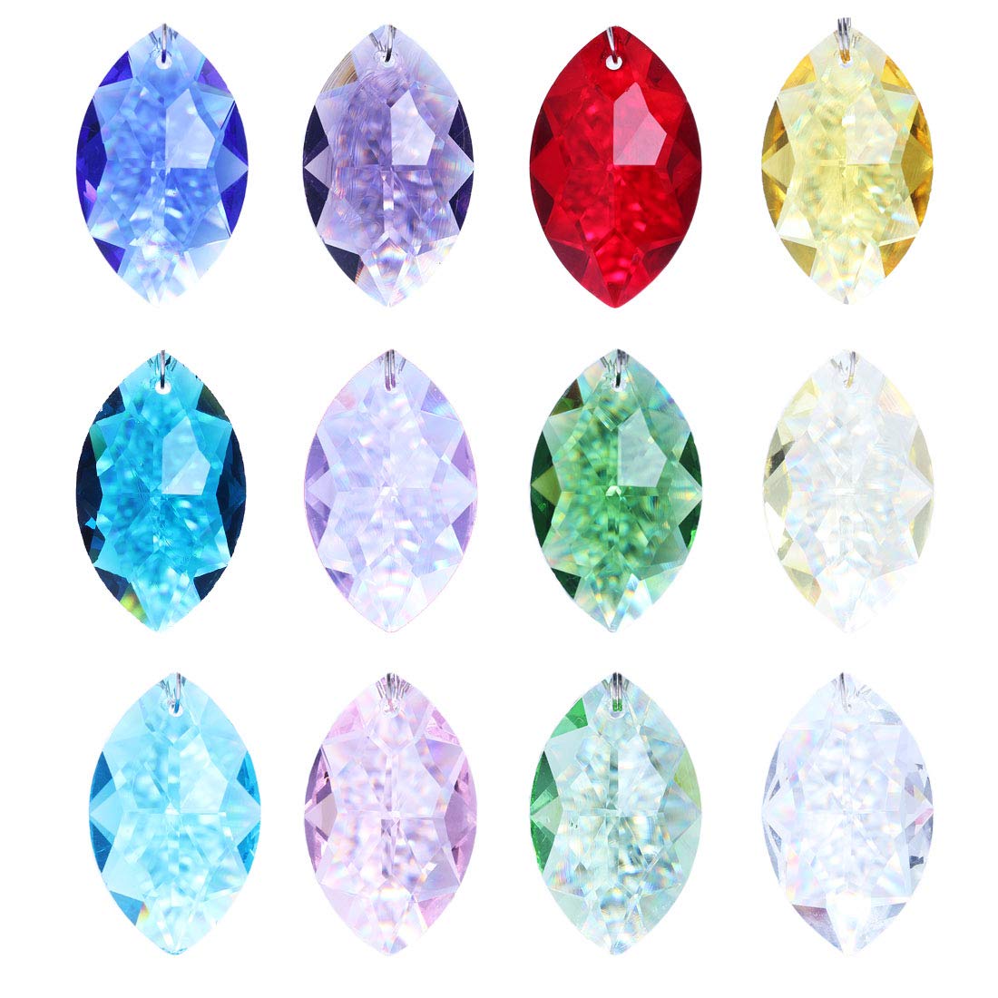 H&D HYALINE & DORA 38mm Multi-Color Feng Shui Faceted Decorating Crystal Horse Eye Prism,Pack of 12