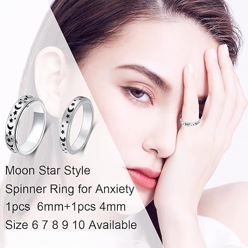 Miniatura 2 de AmorArtSky Anillo giratorio para aliviar la ansiedad anillo de ansiedad para mujeres y hombres anillo giratorio de acero inoxidable de titanio
