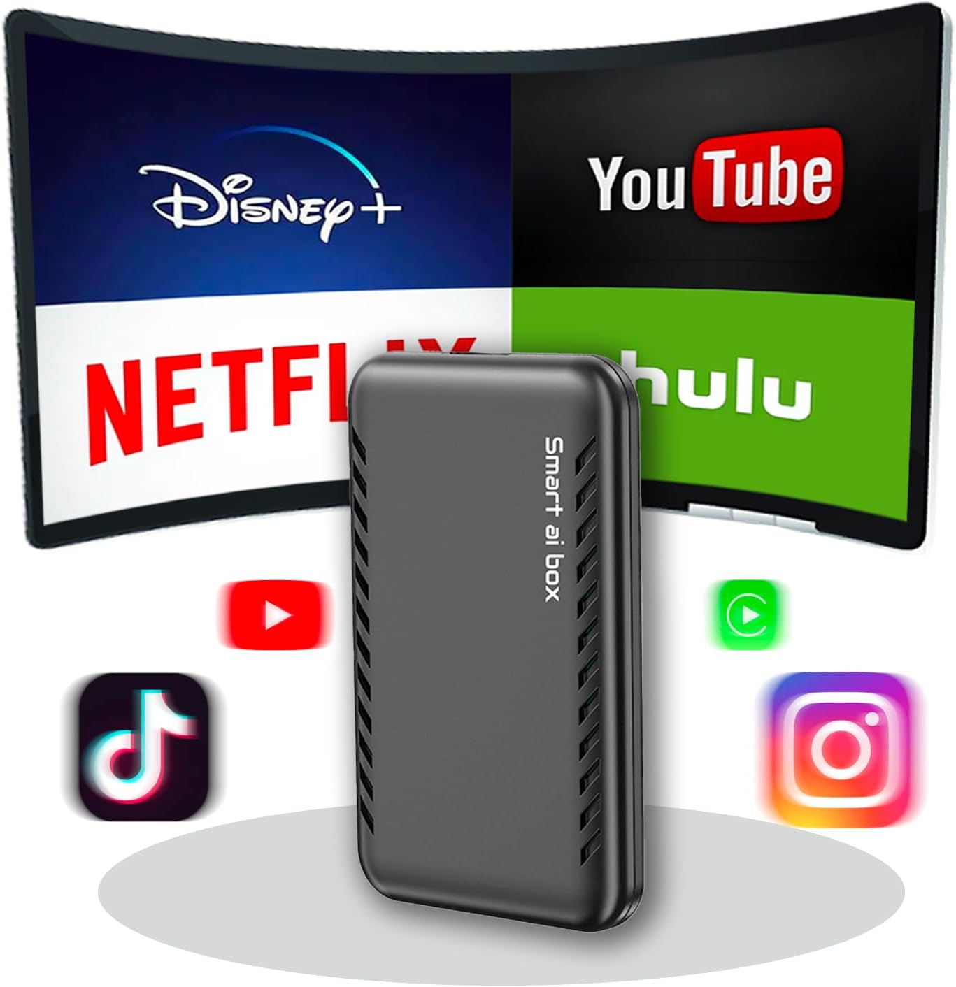 2025 Upgrade 4 in 1 Wireless CarPlay and Android Auto Adapter with Netflix/YouTube/Play Store/Screen Mirroring,The Drivebox Pro for Car Autoflix, CarPlay Wireless Adapter Ai Box Stream to Your Cars