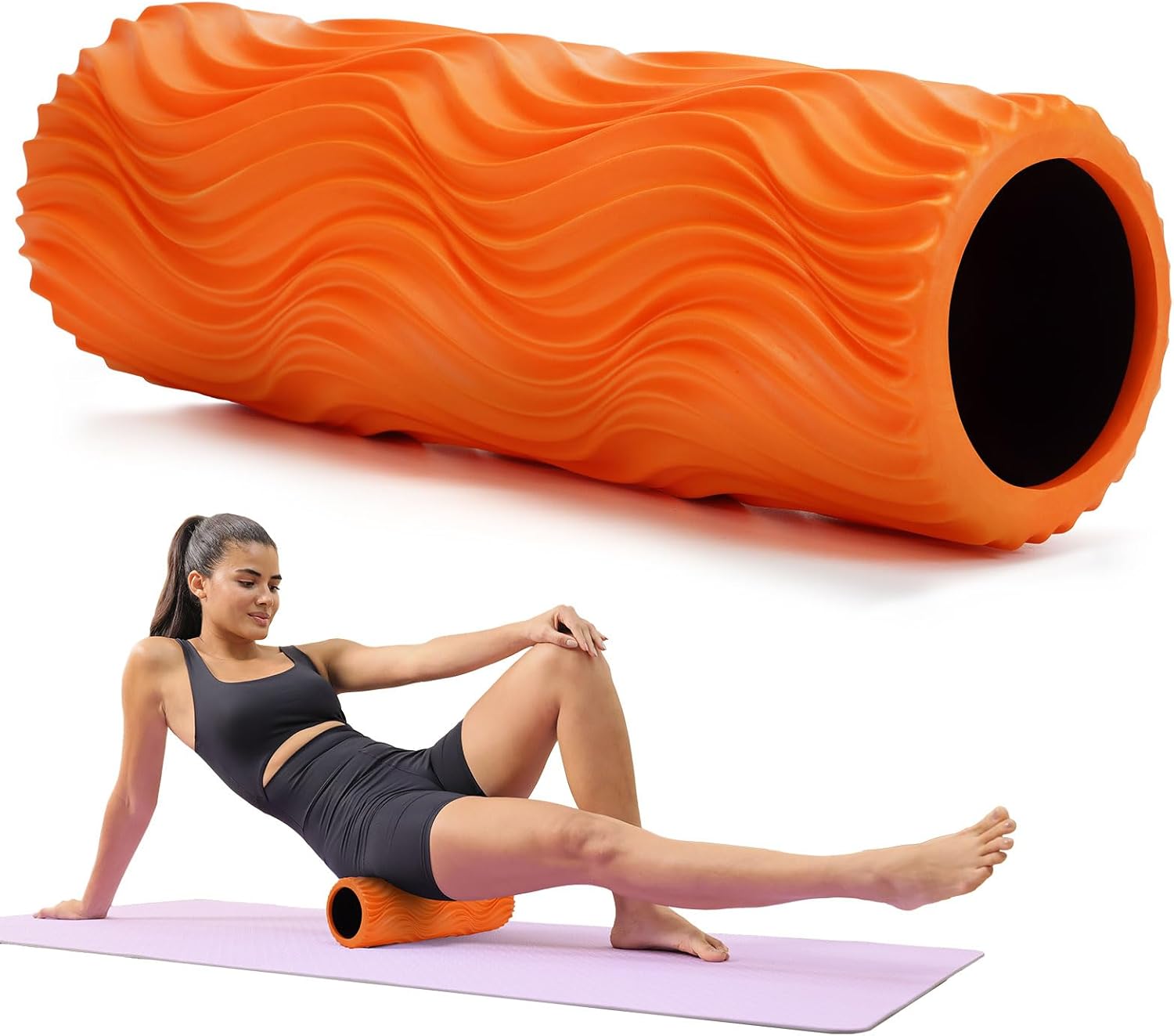 CINDALOG Foam Roller,High Density 15" Foam Roller, Wave Textured Massage Back Roller for Deep Muscle Massage Pilates Yoga,Fitness Exercise Roller for Whole Body Release(Orange)